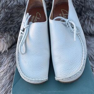 Clarks Cream Leather Loafers